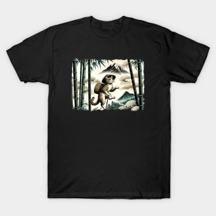 Bamboo Japanese Art Forest Mountain Mt. Fuji Hiking Cat T-Shirt